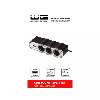 WG - Autótöltő, hub, 3x 12V-os szivargyújtó aljzat   1x USB-A, hosszabbítóval