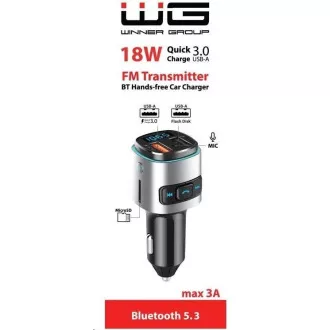 WG - Autótöltő, FM adóvevő, QC 3.0, ezüst színű