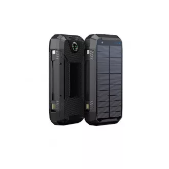 WG - Power Bank 20000 mAh, napelem   vezeték nélküli töltés 15W   zseblámpa   iránytű, USB-C PD 20W, fekete színű