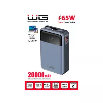 WG - Power Bank 20000 mAh, USB-C PD 65W, fekete