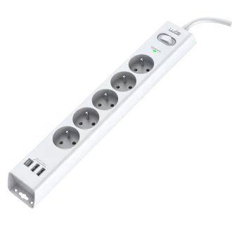 WG - Túlfeszültségvédő 5 slot 2x USB-A 1x USB-C, kábel 1, 5 méter, fehér WG - Túlfeszültségvédő 5 slot 2x USB-A 1x USB-C, kábel 1, 5 méter, fehér