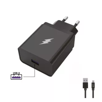 WG - Hálózati töltő 1x USB-A 22, 5W, SuperCharge, 5V-9V-12V,   USB-A-C típusú kábel (5A), fekete színű