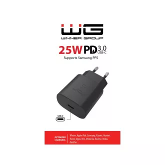 WG - Hálózati töltő 1x USB-C, PD PPS 25W, fekete