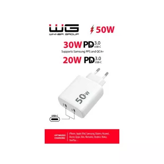 WG - Hálózati töltő 2x USB-C 50W, 1x USB-C PD 30W   1x USB-C PD 20W, fehér színben