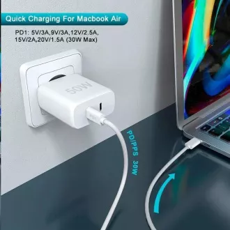 WG - Hálózati töltő 2x USB-C 50W, 1x USB-C PD 30W   1x USB-C PD 20W, fehér színben