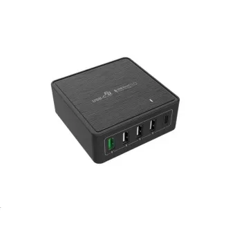 WG - Hálózati töltő 5x USB 60W, 1x USB-A QC 3.0   3x USB-A Smart IC   1x USB-C PD, fekete színű