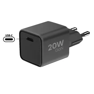 WG - GaN 1x USB-C, PD 20W, 5V-9V-12V, fekete