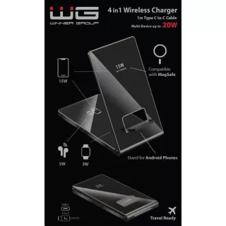 WG - Vezeték nélküli töltő WG36, 4in1 FAST MAGNET, 2x 15W 5W 3W, fekete színű
