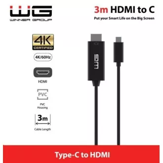 WG - Type-C HDMI adatkábel, 3 méter, 4K, fekete
