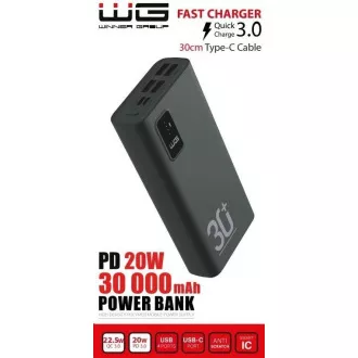 WG - Power Bank 30000 mAh, USB-C PD 20W, fekete