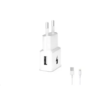 WG - Hálózati töltő 1x USB-A, Gyorstöltés 3.0, 5V-9V-12V, USB-A Lightning kábel, fehér színű