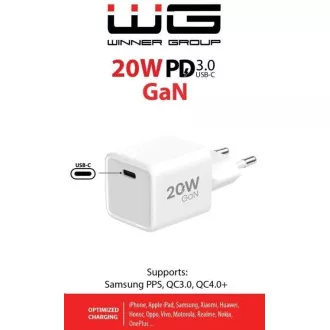 WG - GaN 1x USB-C, PD 20W, 5V-9V-12V, fehér