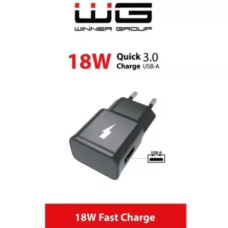 WG - Hálózati töltő gyors 1x USB-A, gyorstöltés 3.0, 5V-9V-12V, fekete