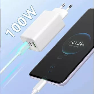 WG - GaN 100W hálózati töltő, 3x USB, 1x USB-A   2x USB-C, fehér