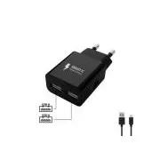 WG - Hálózati töltő 2x USB-A 2, 4A, Smart IC   USB-A-Micro USB kábel, fekete színű
