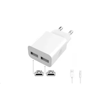 WG - Hálózati töltő 2x USB-A 2, 4A, Smart IC   USB-A Lightning kábel, fehér színű