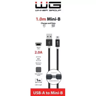 WG - Adatkábel USB Mini-B (5 pólusú)-USB-A / 1m / nejlon fonott / fekete