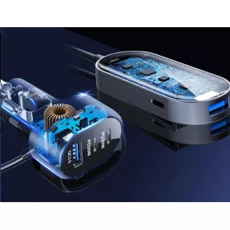 WG - Autótöltő hub / 100W / 6 USB port / 2x USB-A   4x USB-C / hosszabbítóval
