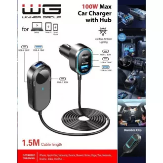 WG - Autótöltő hub / 100W / 6 USB port / 2x USB-A   4x USB-C / hosszabbítóval