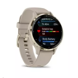 Garmin Venu® 3S, Puha arany rozsdamentes acél lunetta, francia szürke tok, szilikon szíj Garmin Venu® 3S, Puha arany rozsdamentes acél lunetta, francia szürke tok, szilikon szíj