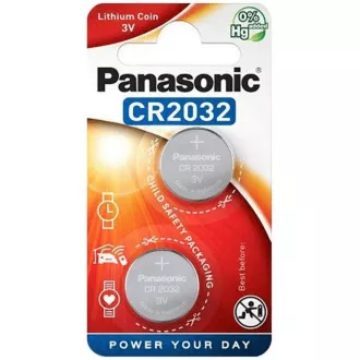 PANASONIC lítium elem (gombos) CR-2032EL / 2B 3V (buborékfólia 2db)