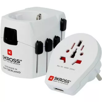 SKROSS utazási adapter SKROSS PRO World & USB, 6, 3A max., Földelve, incl. univerzális USB-töltők, az egész világ számára