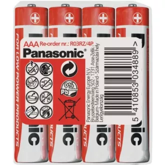 PANASONIC cink-szén akkumulátorok vörös cink R03RZ / 4P AAA 1,5 V (zsugorodás 4db)