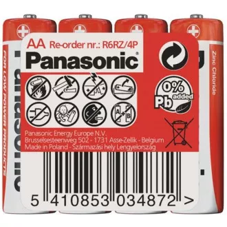 PANASONIC cink-szén akkumulátorok vörös cink R6RZ / 4P AA 1,5 V (zsugorodás 4db)