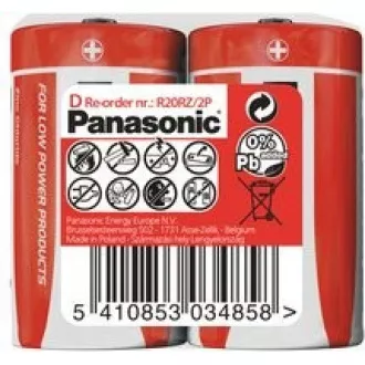 PANASONIC cink-szén akkumulátorok vörös cink R20RZ / 2P D 1,5V (zsugorodás 2db)