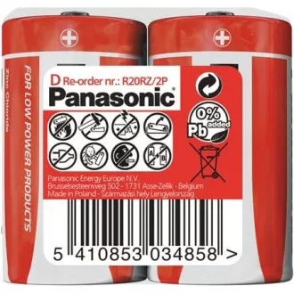 PANASONIC cink-szén akkumulátorok vörös cink R20RZ / 2P D 1,5V (zsugorodás 2db)