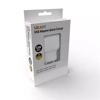 Solight USB töltőadapter, gyorstöltés: 1x USB Qualcomm, 5V2A / 9V1.5A / 12V1A, AC 230V, fehér-szürke