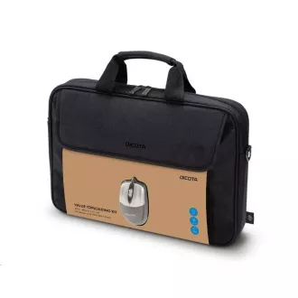 DICOTA Value Toploading Kit 14-16, Laptop táska csatlakoztatott optikai egérrel, fekete színben