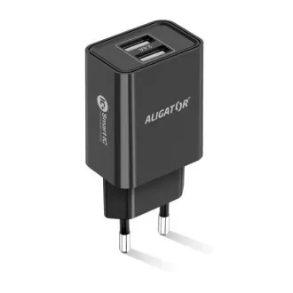 Alligátor hálózati töltő, 2x USB, intelligens IC, 2, 4 A, USB-C 2A kábel, fekete Alligátor hálózati töltő, 2x USB, intelligens IC, 2, 4 A, USB-C 2A kábel, fekete