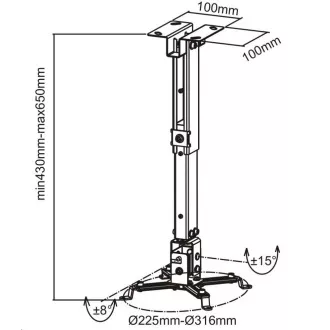 CONNECT IT Projektor mennyezeti tartó P2 43-65cm, dönthető (± 30°, max. 20kg)