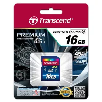 TRANSCEND SDHC kártya 16 GB Premium, Class 10 UHS-I, 300X (45 MB / s)