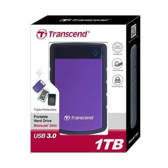 TRANSCEND Külső merevlemez USB 3.1 StoreJet 25H3P, 1TB, lila (ütésálló)