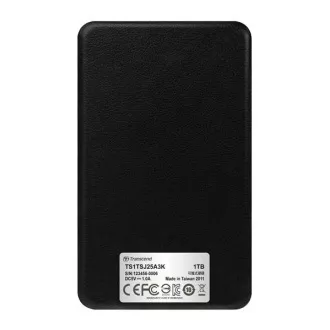 TRANSCEND Külső merevlemez USB 3.1 StoreJet 25A3, 1TB, fekete (ütésálló, 256 bites AES)