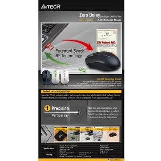 A4tech G3-200N, V-Track, vezeték nélküli optikai egér, 2,4 GHz, 10 m hatótáv, fekete