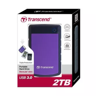 TRANSCEND Külső merevlemez USB 3.1 StoreJet 25H3P, 2TB, lila (ütésálló)