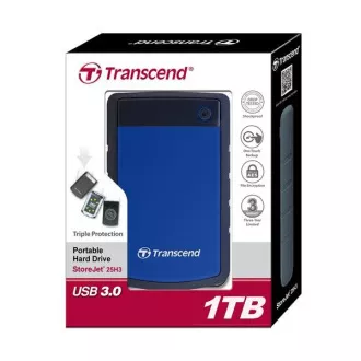 TRANSCEND Külső merevlemez USB 3.0 StoreJet 25H3B, 1TB, kék (ütésálló)