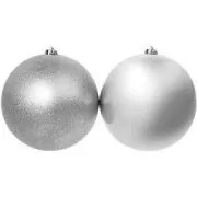 Eurolamp karácsonyi díszek műanyag ezüst gömbök, 20 cm, 2 darabos készlet