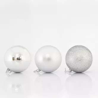 Eurolamp karácsonyi díszek műanyag ezüst gömbök, 10 cm, 6 darabos készlet