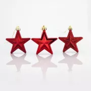 Eurolamp karácsonyi dekorációk műanyag piros csillagok, 6,5 cm, 12 darabos készlet