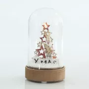 Eurolamp Üvegkupola fával és csillagokkal, 8 x 8 x 14 cm, 1 db