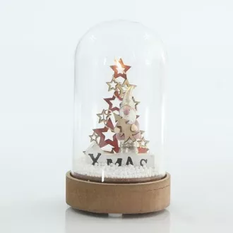 Eurolamp Üvegkupola fával és csillagokkal, 8 x 8 x 14 cm, 1 db