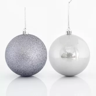 Eurolamp karácsonyi díszek szürke műanyag gömbök, 8 cm, 6 darabos készlet
