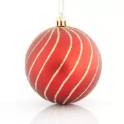 Eurolamp karácsonyi dekoráció piros műanyag gömbök arany vonalakkal, 8 cm, 6 darabos készlet