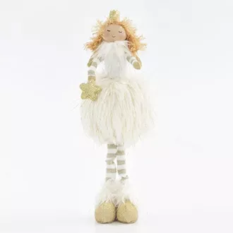 Eurolámpa karácsonyi dekoráció hercegnő, fehér szoknyával, pompom alakban, 34 cm, 1 db
