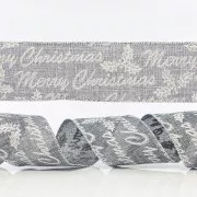 Eurolamp karácsonyi dekoráció szürke szalag ezüstös boldog karácsonyt, 6,35 cm, 1 db