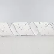 Eurolamp karácsonyi dekoráció fehér szalag levelekkel és ezüst csillogással, 6,35 cm, 1 db